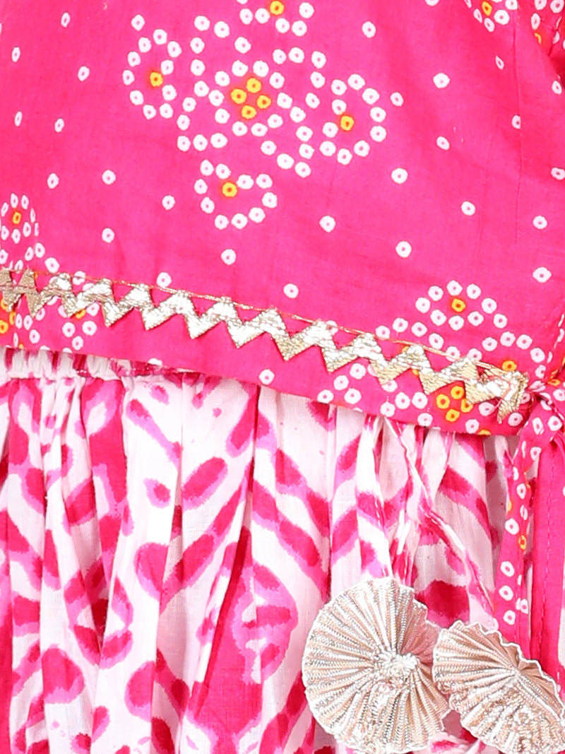 BownBee Pure Cotton Sleeveless Frill Lehenga Choli for Girls- Pink