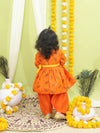 BownBee Ethnic Festive Wear Morpankh Print Kedia Angrakha Kurta Dhoti with Bansuri, Mukut Belt- Orange