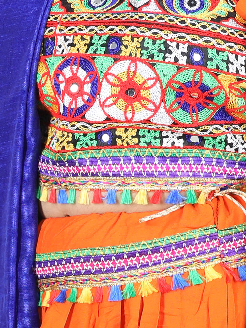 BownBee Girls Navratri Peacock embroidery Navratri Chaniya Choli with Dupatta for Garba- Orange