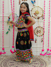 BownBee Girls Peacock embroidery Navratri Chaniya Choli with Dupatta- Black