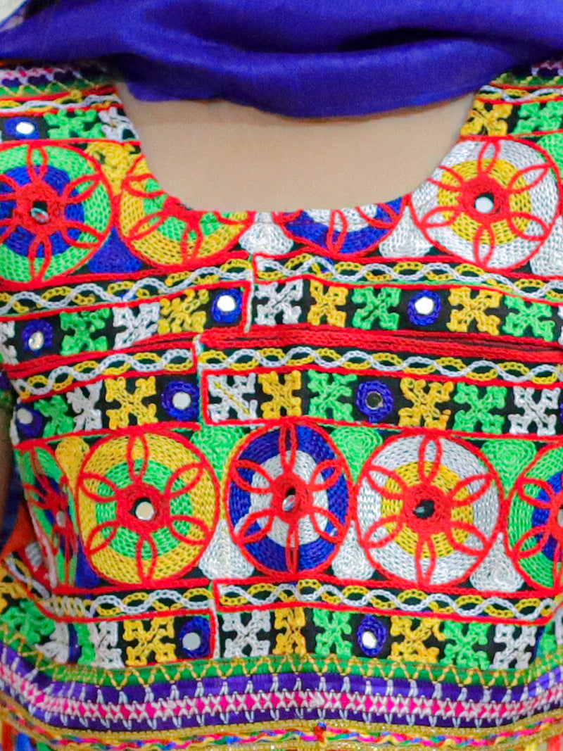 BownBee Girls Peacock embroidery Navratri Chaniya Choli with Dupatta- Orange