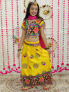 BownBee Girls Peacock embroidery Navratri Chaniya Choli with Dupatta- Yellow