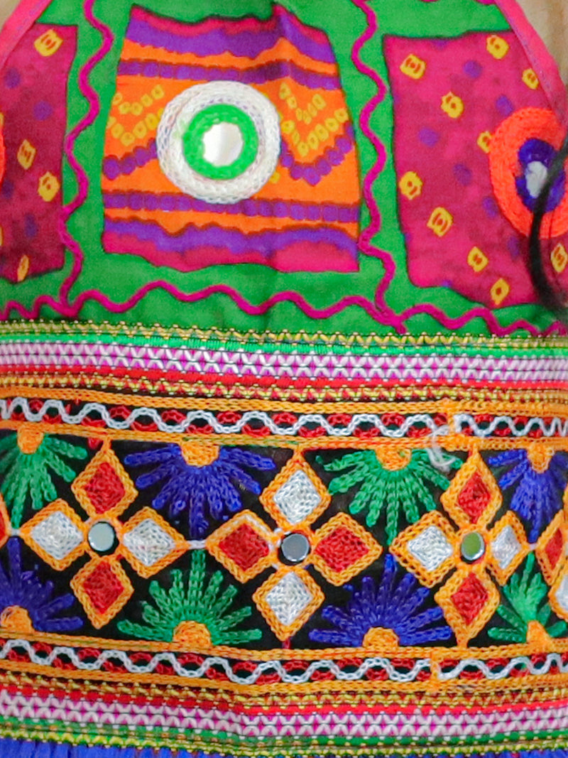 BownBee Girls Navratri Halter Neck Print With Embroidery Chaniya Choli with Dupatta- Pink
