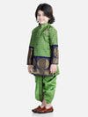 BownBee Full Sleeve Silk Border Sherwani Dhoti Sets for Boys- Green