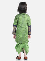 BownBee Full Sleeve Silk Border Sherwani Dhoti Sets for Boys- Green
