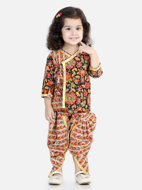 BownBee Front Open Pure Cotton Angrakha Top with Harem pant Co Ords Indo Western Clothing Sets- Black