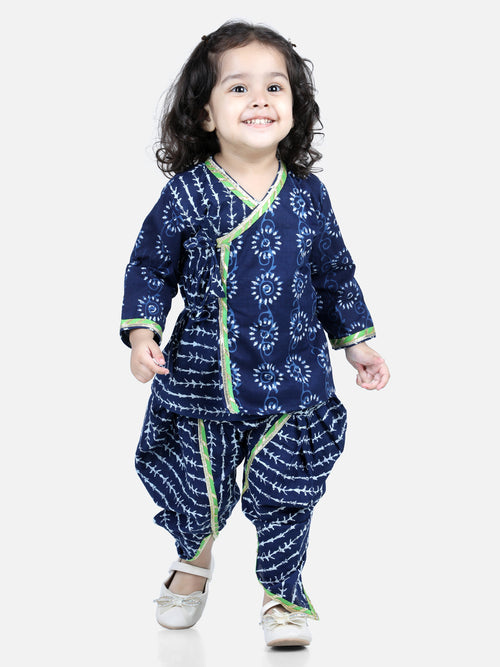 BownBee Front Open Pure Cotton Angrakha Top with Harem pant Co Ords Indo Western Clothing Sets- Indigo