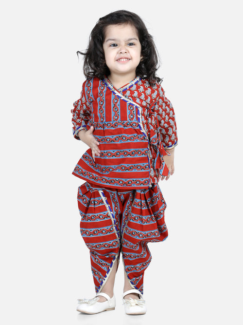 BownBee Front Open Pure Cotton Angrakha Top with Harem pant Co Ords Indo Western Clothing Sets- Red