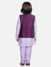 BownBee Boys Ethnic Festive Wear Assymetric Kurta Pajama with Jacquard Jacket-Purple
