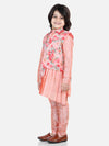 BownBee Boys Ethnic Festive Wear Assymetric Kurta Pajama with Floral Printed Jacket-Peach
