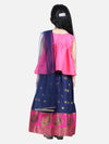BownBee Girls Ethnic Festive Wear Jacquard Flared Sleeve Top with Silk Lehenga with Dupatta- Pink