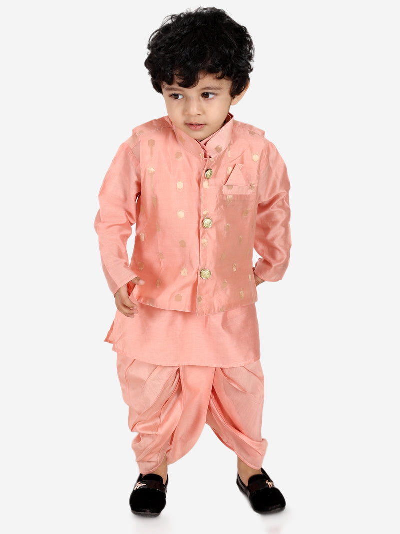 BownBee Ethnic Wear Infant Dhoti kurta with Jacket Sibling Set for Baby Boys - Peach