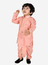 BownBee Ethnic Wear Infant Dhoti kurta with Jacket Sibling Set for Baby Boys - Peach