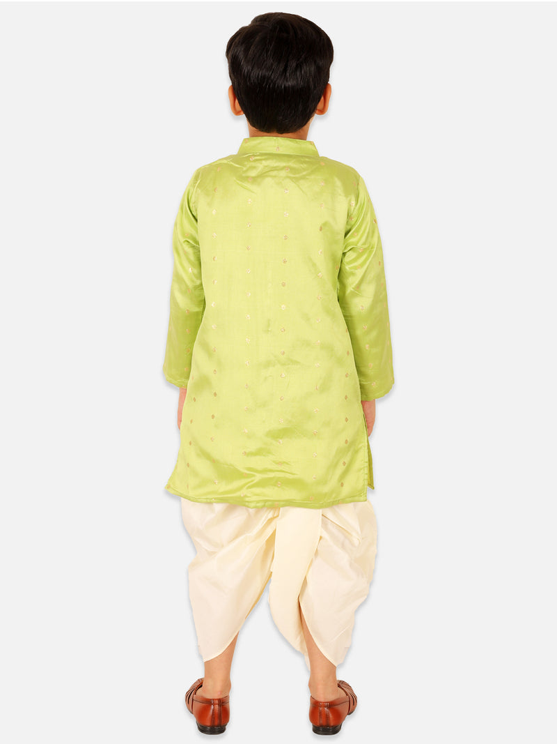 BownBee Ethnic Wear Infant Front Open Dhoti kurta Sibling Set for Baby Boys - Green