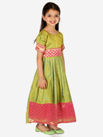 BownBee Ethnic Silk Booti Party Dress Gown for Girls- Green