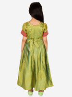 BownBee Ethnic Silk Booti Party Dress Gown for Girls- Green