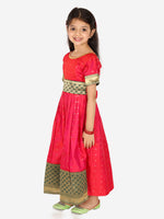 BownBee Ethnic Silk Booti Party Dress Gown for Girls- Pink