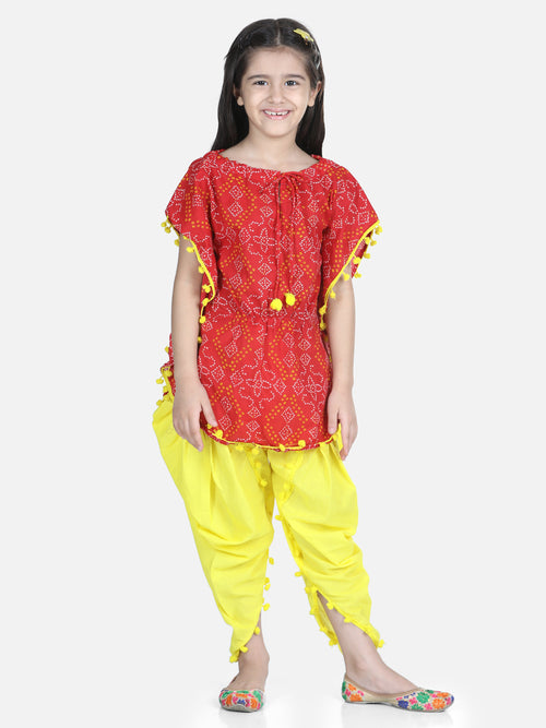 BownBee Girls Cotton Kaftan Dhoti With Pompom Indo Western Clothing Set s- Orange