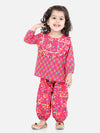 BownBee Girls Pure Cotton Printed Top Harem pant Indo Western Clothing Set - Pink