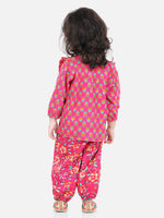 BownBee Girls Pure Cotton Printed Top Harem pant Indo Western Clothing Set - Pink
