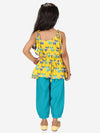 BownBee Printed Cotton Indo Westren Top with Harem Dhoti Suit Set for Girls- Yellow