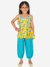 BownBee Printed Cotton Indo Westren Top with Harem Dhoti Suit Set for Girls- Yellow