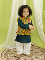 BownBee Kalamkari Print Jacket with Kurta Pajama for Boys- Yellow