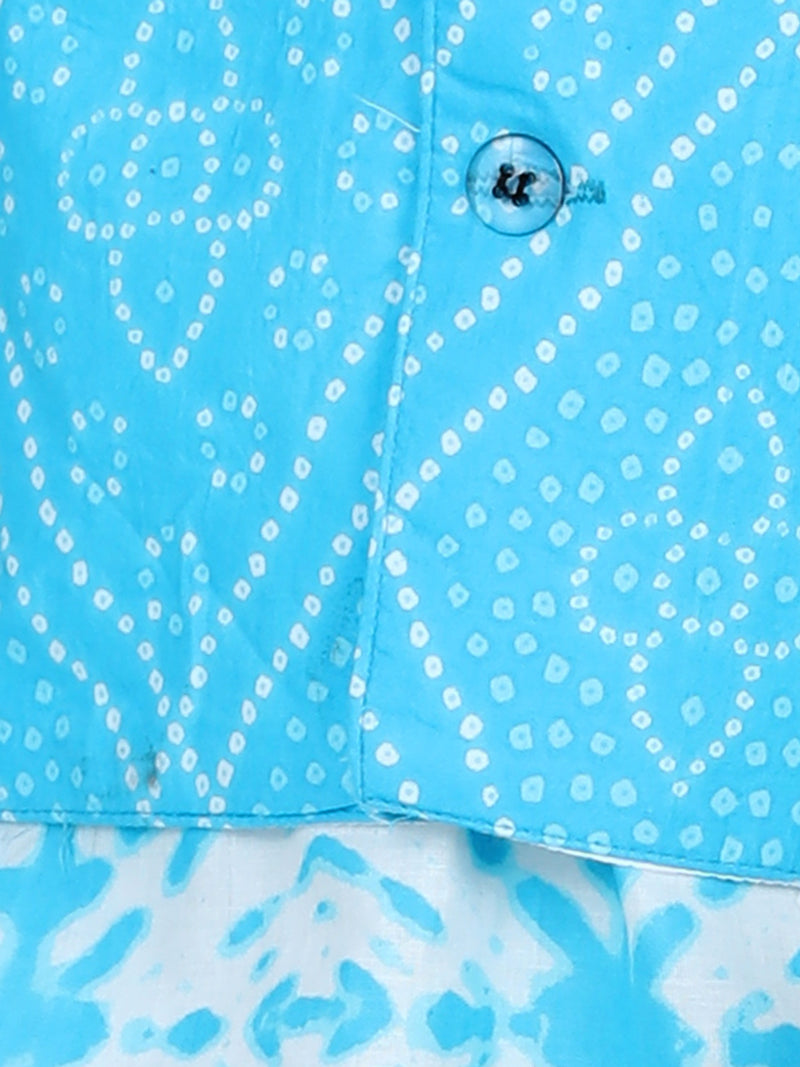 BownBee Pure Cotton Kurta Pajama with Jacket for Boys- Blue