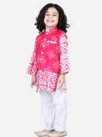 BownBee Pure Cotton Kurta Pajama with Jacket for Boys- Pink