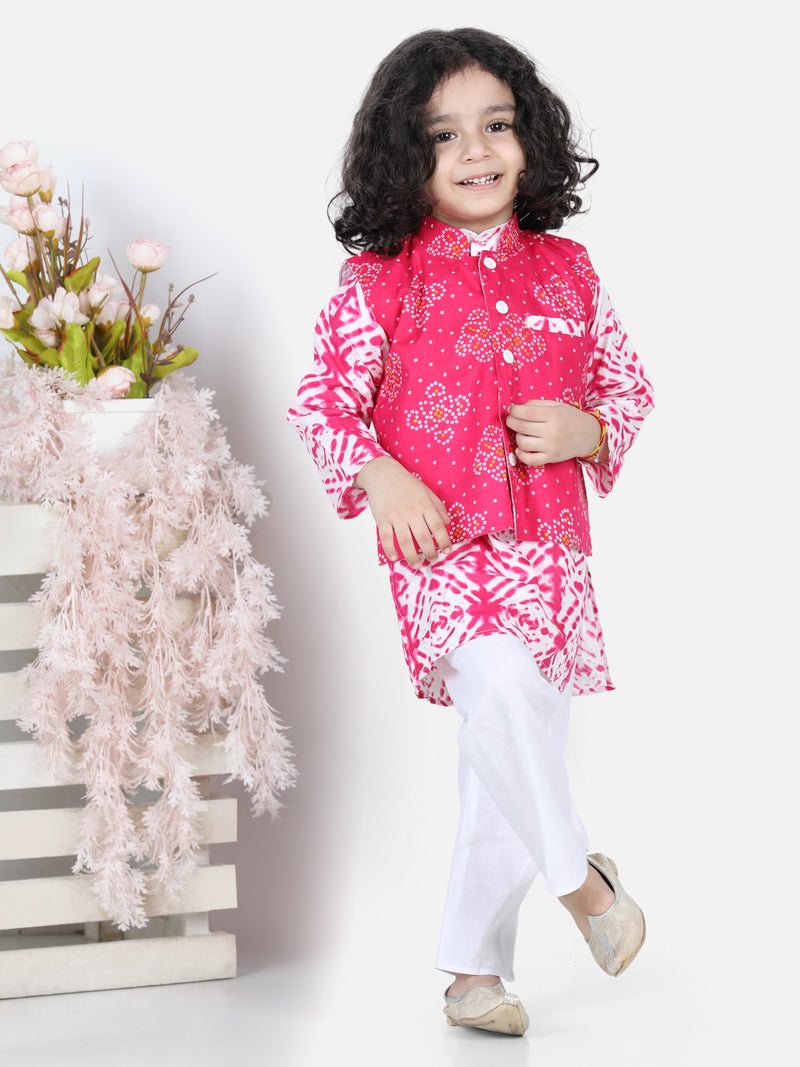 BownBee Pure Cotton Kurta Pajama with Jacket for Boys- Pink