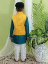 BownBee Boys Festive Wear Jacquard Jacket with Cotton Kurta Pajama Yellow