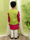 BownBee Ethnic Festive Wear Silk Jacket with Cotton Kurta Pajama for Boys- Green
