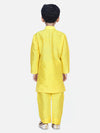 BownBee Boys Ethnic Wear Attached Chiffon printed Jacket Full Sleeve Kurta Pajama- Yellow
