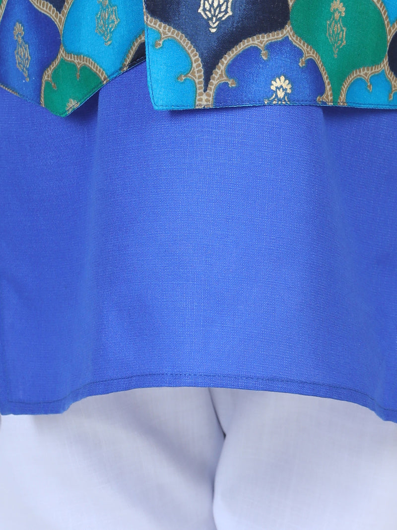 BownBee Boys Festive wear Attached Printed Jacket Kurta Pajama -Blue