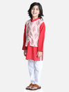 BownBee Boys Ethnic Festive Wear Cotton Attached Floral Jacket Kurta Pajama - Peach