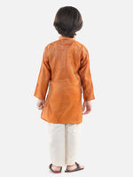 BownBee Boys Ethnic Full Sleeve Jacquard Kurta Pajama- Orange