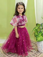BownBee Ethnic Party Wear Girls Organza Cape Choli with Sequined Net Lehenga Purple