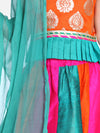 BownBee Girls Ethnic Festive Wear Kali Lehenga With Sleeveless Choli With Dupatta- Orange