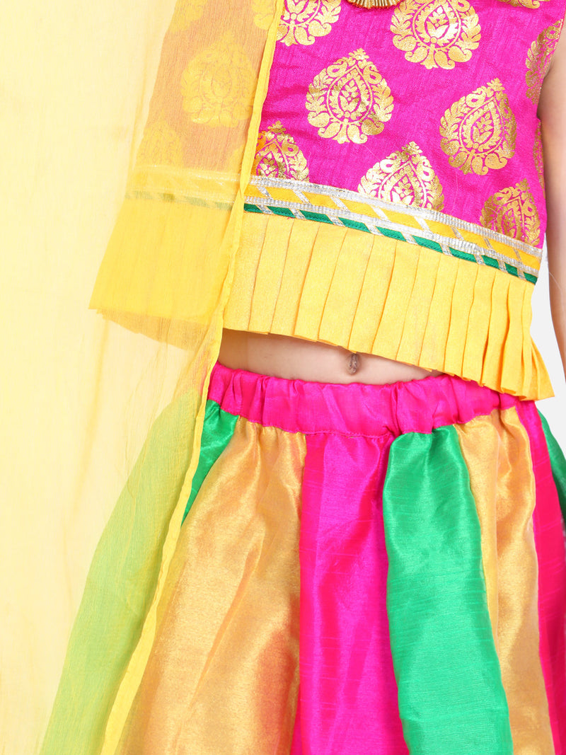 BownBee Girls Ethnic Festive Wear Kali Lehenga With Sleeveless Choli With Dupatta- Pink