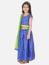 BownBee Girls Ethnic Festive Bandhani printed Net pleated Sleeves Lehenga Choli with Dupatta- Blue