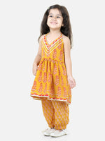 BownBee Halter Neck Pure Cotton Kurti with Harem for Girls- Yellow
