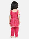 BownBee Cotton Printed Off Shoulder Kurti Pant Set with Side sling bag for Girls-Pink