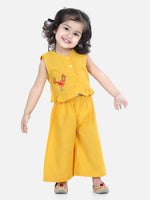 BownBee Girls Cotton Bird Embroidered Top Palazzo indo Western Clothing -Yellow