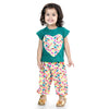 BownBee Girls Heart patch Pure Cotton Patch Top with Harem pant Indo Western Clothing Sets - Blue