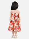 BownBee Round Neck Floral Print Party Frock and Dresses Orange