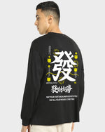 Manlino Ken Mens Black Full Sleeve Oversized Graphic Printed T-Shirt