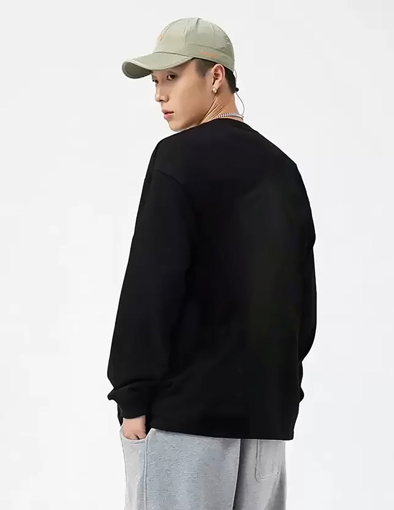 Manlino Exo Mens Black Full Sleeve Oversized Graphic Printed T-Shirt