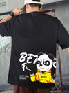 Manlino Ken Mens Black Half Sleeve Oversized Graphic Printed T-Shirt