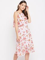 Rose Printed Strappy Double Layered Dress