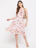 Rose Printed Strappy Double Layered Dress